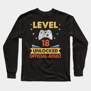 level 18 unlocked Official adult 18th Video Gamer Birthday Long Sleeve T-Shirt